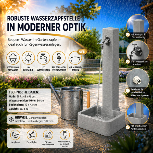 Wassersäule mit Auffangbecken 43x43cm Premium Garten