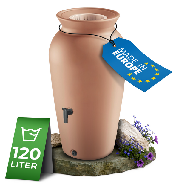 Regentonne 120 Liter oder 230l Dropcatcher im Tongefäß-Design