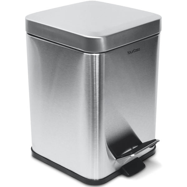 Ein YourCasa® Mülleimer Bad Eckig [5L] aus Edelstahl auf weißem Hintergrund.