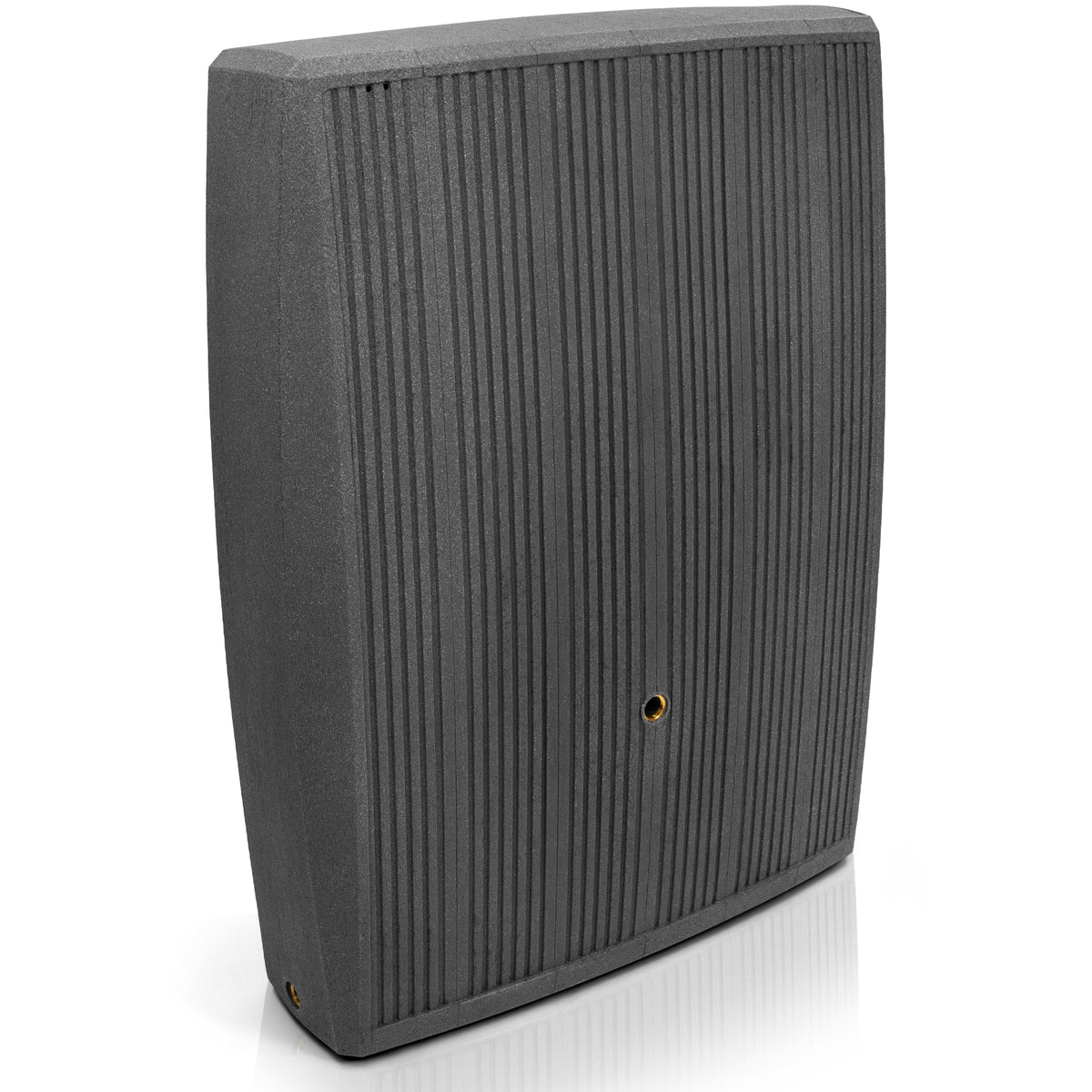 Schwarzer Studio-Monitorlautsprecher auf weißem Hintergrund mit YourCasa Regentonne 200 Liter [DualStyle] - Platzsparend & Stilvoll.