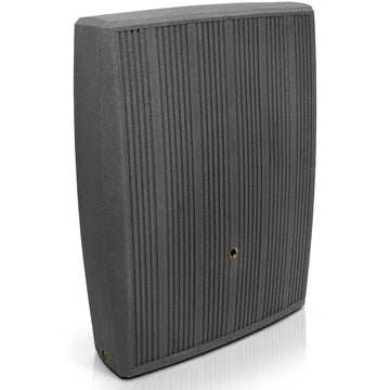 Schwarzer Studio-Monitorlautsprecher auf weißem Hintergrund mit YourCasa Regentonne 200 Liter [DualStyle] - Platzsparend & Stilvoll.