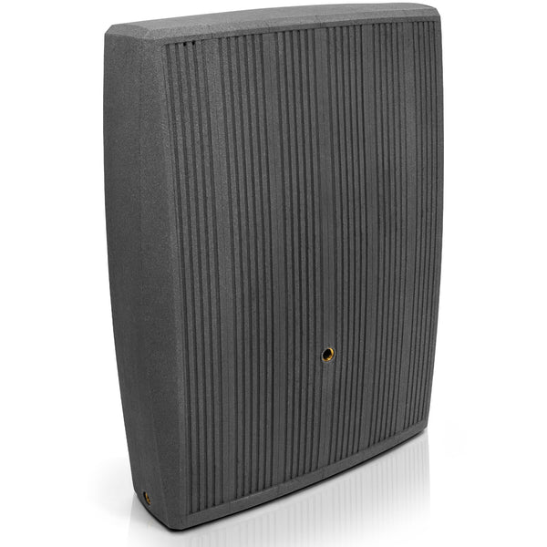 Schwarzer Studio-Monitorlautsprecher auf weißem Hintergrund mit YourCasa Regentonne 200 Liter [DualStyle] - Platzsparend & Stilvoll.