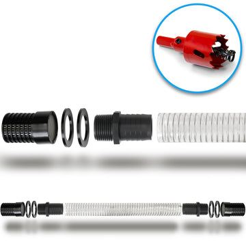 Die Abbildung zeigt das yourcisade.com Regentonnen Verbinder Set 32mm inkl. Kronbohrer & Tankdurchführung-ideal für Regentonnen Verbindung oder IBC Tank Anschluss für einfache Regenwassersammlung.