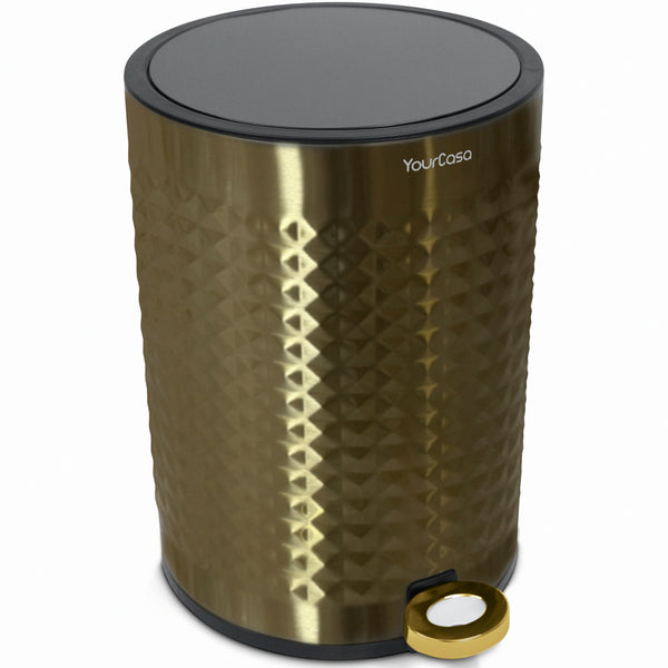 YourCasa® Edelstahl-Mülleimer Bad 5L mit einer goldenen Oberfläche und Absenkautomatik von yourcisade.com.