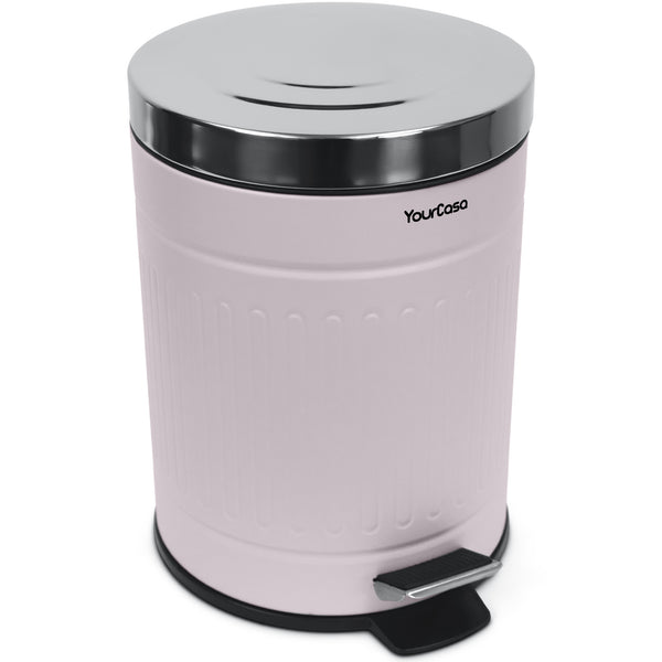 Ein rosa YourCasa® Mülleimer [5L] Edelstahl Retro Design auf weißem Hintergrund.