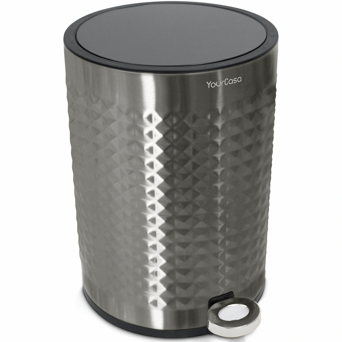 YourCasa® Edelstahl-Mülleimer mit Fußpedal und Diamantplattenmuster von yourcisade.com.