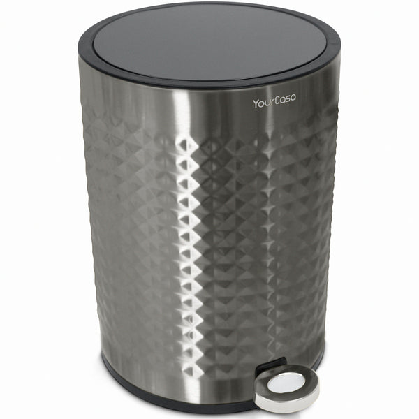 YourCasa® Edelstahl-Mülleimer mit Fußpedal und Diamantplattenmuster von yourcisade.com.