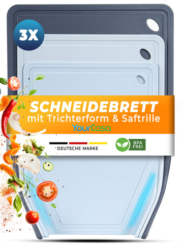 Schneidebrett Kunststoff Set 3-teilig BPA-frei mit Saftrille – YourCasa