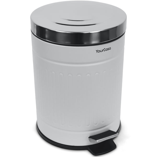 Ein YourCasa® Mülleimer [5L] Edelstahl Retro Design auf weißem Hintergrund.