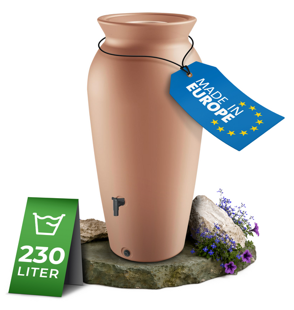 Regentonne 120 Liter oder 230l Dropcatcher im Tongefäß-Design