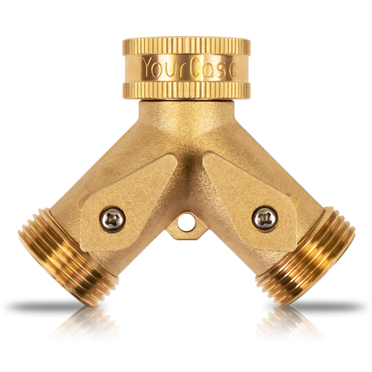 Hochwertiger YourCasa Y-Verteiler Wasserverteiler [3/4 Zoll] aus Messing mit zwei einstellbaren Ventilen.