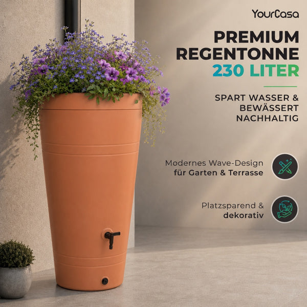 Decore Regentonne 230 Liter – Bepflanzbar | Mit Wasserhahn | Frostsicher