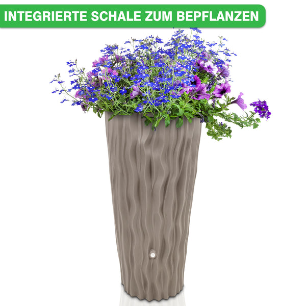 Pflanzgefäß mit integrierter Schale zur Regenwassernutzung und blühenden Pflanzen.
YourCasa Regentonne 160 Liter [AquaDesign Flower] - Frostsicher & UV-beständig von yourcisade.com.