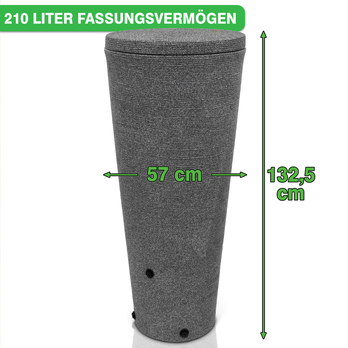 Freistehende, textilbeschichtete YourCasa Regentonne 210 Liter [Tubo Tank] mit Volumen für Bewässerungszwecke, Höhe 132,5 cm. - Frostsicher & UV-beständig von yourcisade.com
