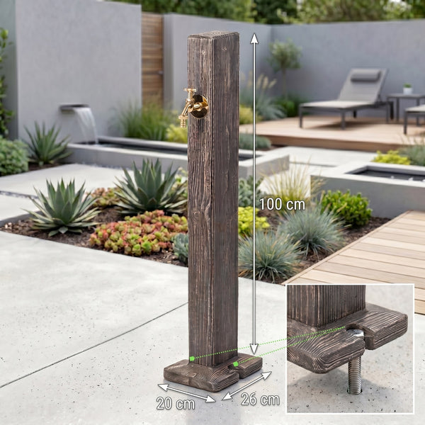Forest Wassersäule Garten Holzoptik – 100 cm Wasserzapfsäule mit Messing-Wasserhahn