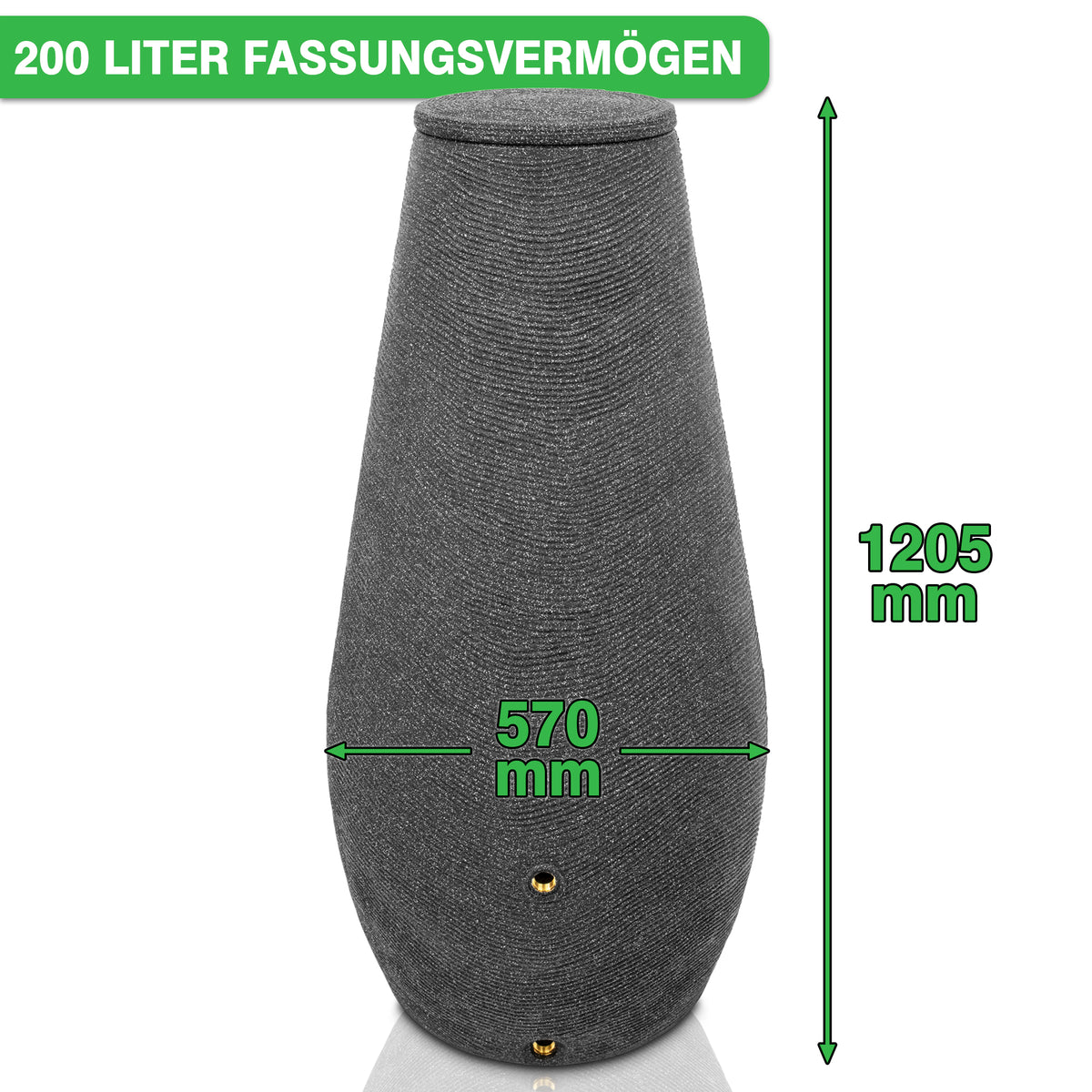 Freistehende YourCasa Regentonne mit textiler Oberfläche und Metallgewinde, 200 Liter Fassungsvermögen, Höhe 1250 mm, Durchm.