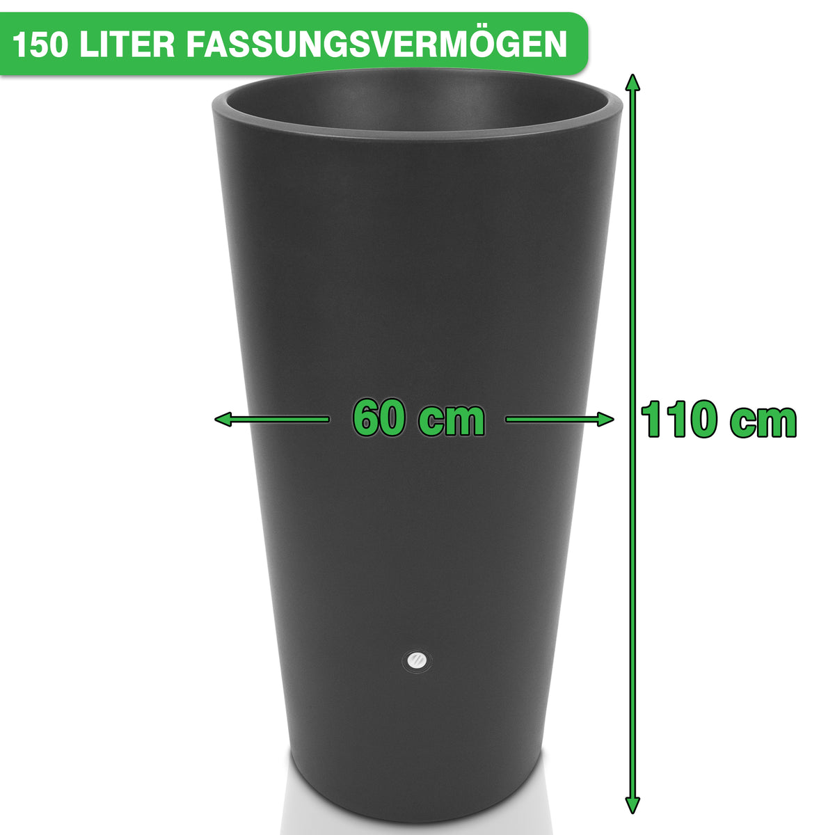 YourCasa Regentonne 150 Liter [Aquaform Flower] - Mit Pflanzkübel und Metallgewinde von yourcisade.com mit 150 Liter Fassungsvermögen, 110 cm Höhe und 60 cm Breite.