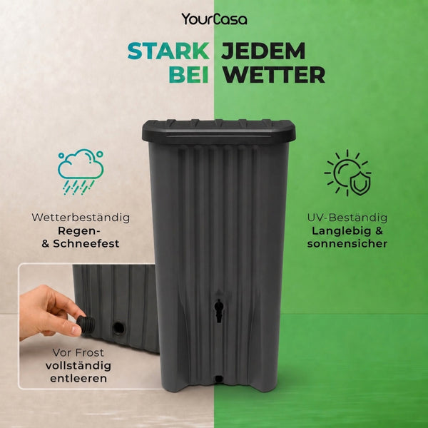 YourCasa Cascade – Regentonne 150 Liter Anthrazit mit integriertem Wasserhahn