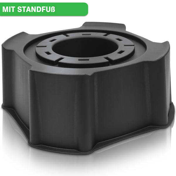 Schwarzes Kunststoff-Basiszubehör zur Montage oder Stabilisierung von Geräten, ideal für YourCasa Regentonne [RainBell] mit Standfuß, Deckel & Wasserhahn von yourcisade.com.