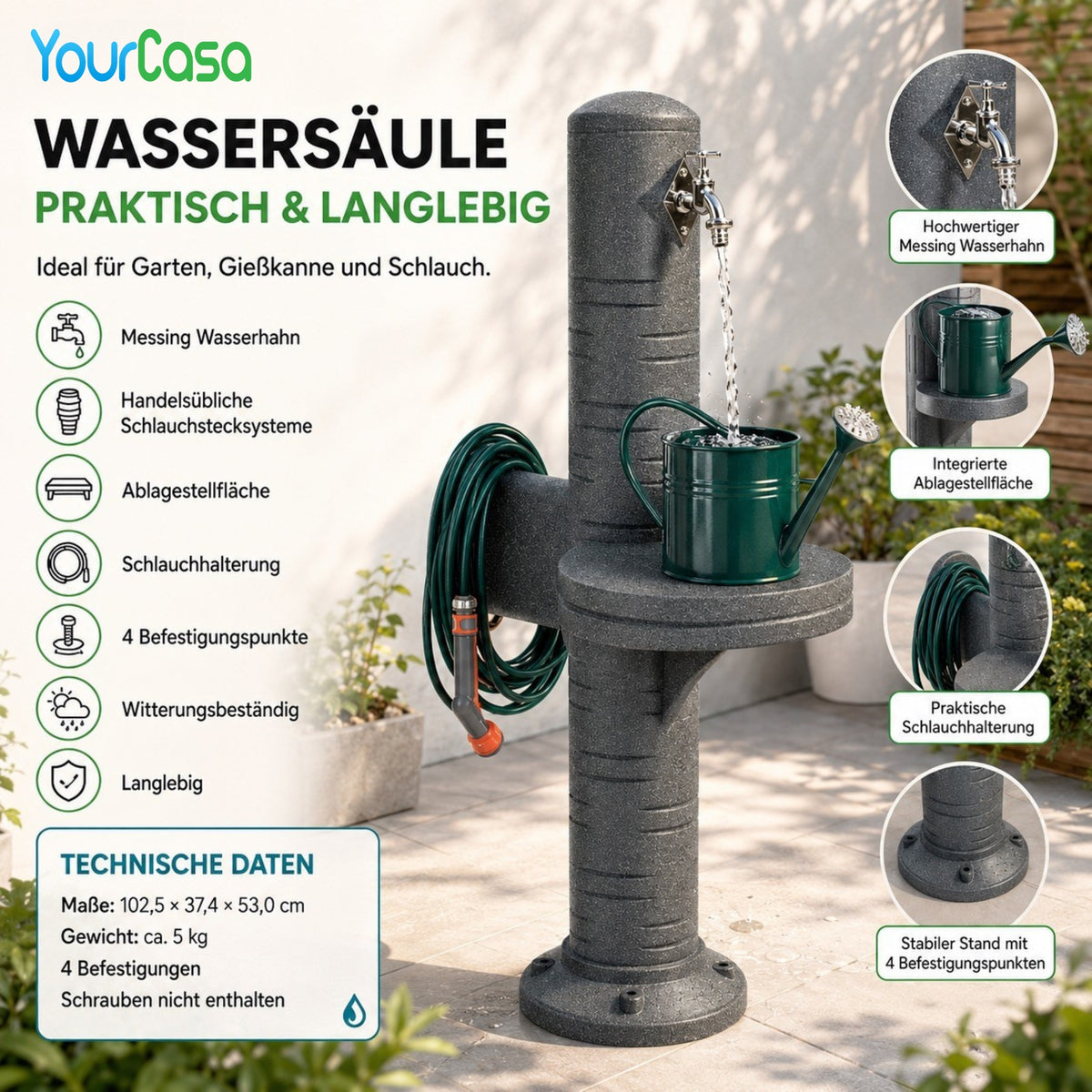 AquaPost Zapfsäule Garten mit Ablagestellfläche Anwendungsbeispiel – YourCasa
