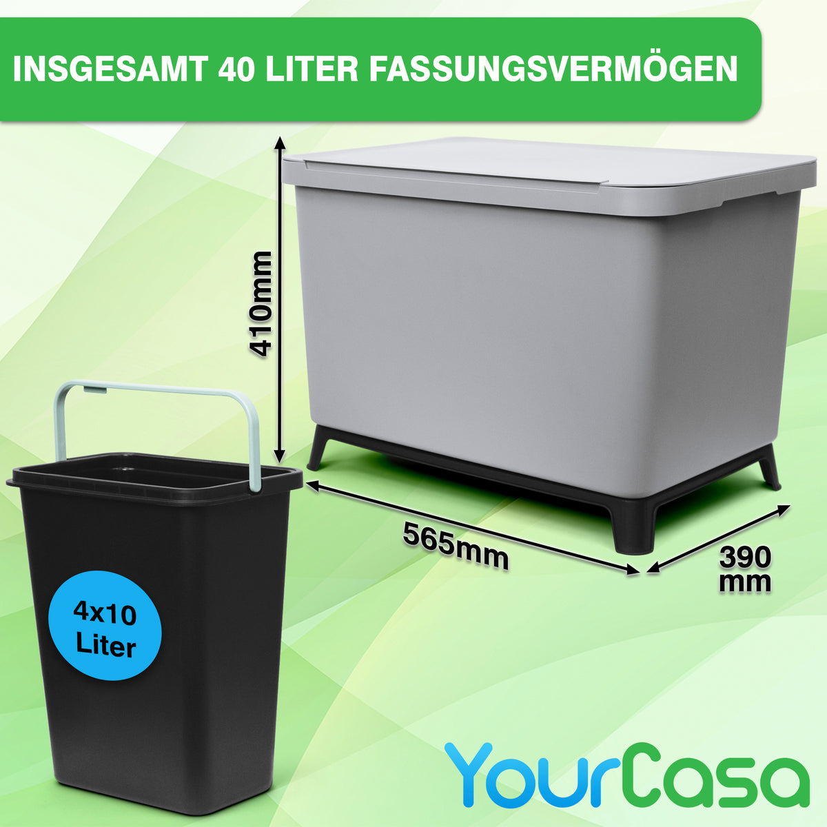 40-Liter-Fassungsvermögen Müllbehälter-Set von yourcisade.com zur Mülltrennung, bestehend aus einem größeren Behälter und vier kleineren