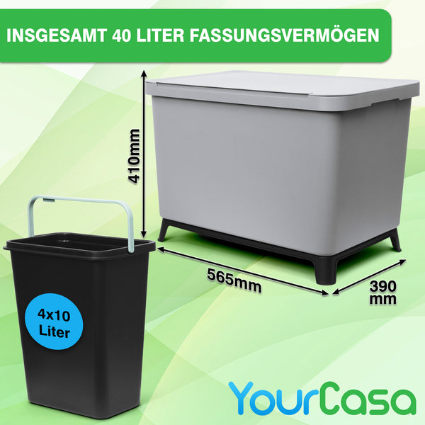 40-Liter-Fassungsvermögen Müllbehälter-Set von yourcisade.com zur Mülltrennung, bestehend aus einem größeren Behälter und vier kleineren