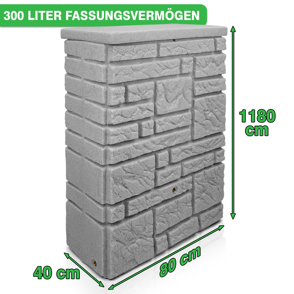 Steinbrunnen YourCasa Regentonne 300 Liter [StoneRain] - Frostsicher & UV-beständig, misst 118 cm in der Höhe, 80 cm in der Breite und
yourcisade.com