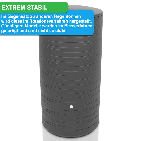 YourCasa Regentonne 280 Liter [PureRain] - Frostsicher & UV-beständig von yourcisade.com, hervorgehoben in deutschem Text.