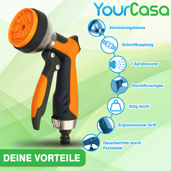 Gartenbrause aus Aluminiumgehäuse – Gartenspritze mit 7 Sprühmustern