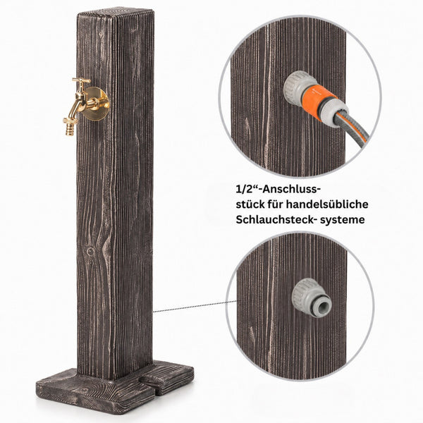 Forest Wassersäule Garten Holzoptik – 100 cm Wasserzapfsäule mit Messing-Wasserhahn