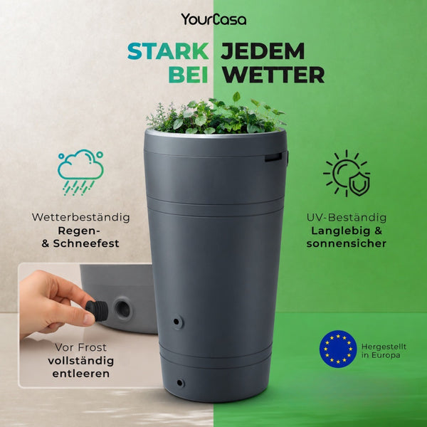Decore Regentonne 230 Liter – Bepflanzbar | Mit Wasserhahn | Frostsicher