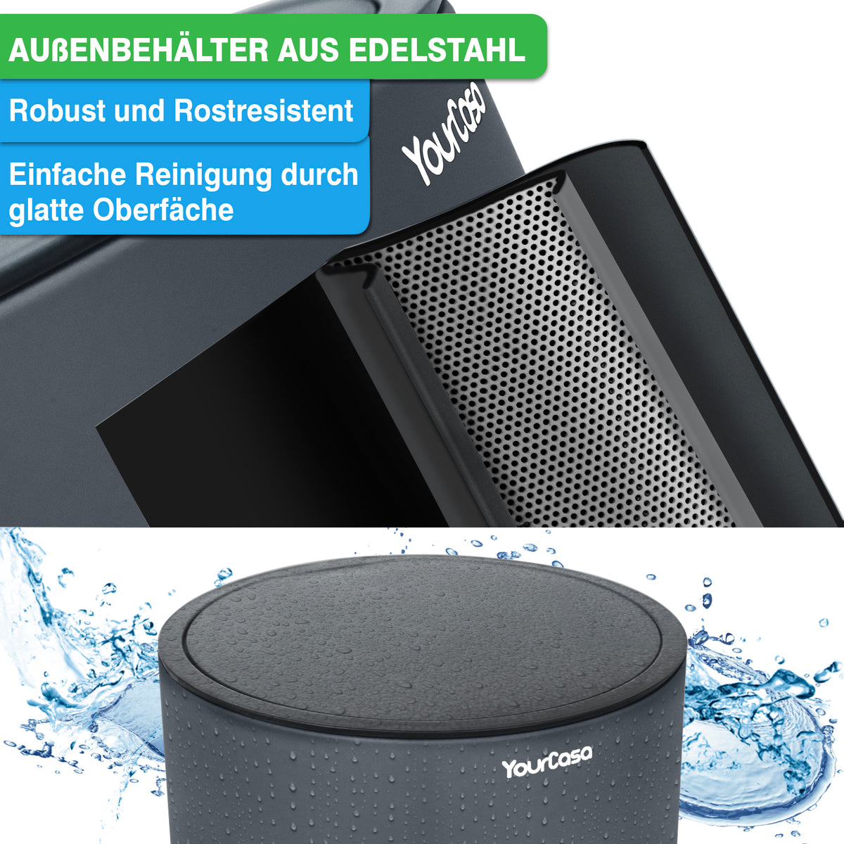Ein Bild eines YourCasa® Mülleimer Bad [5L] - Elegantes Design - Badezimmer Mülleimer mit Wasser darauf.