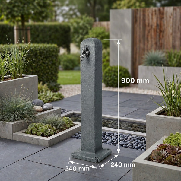 Stoneflow Wasserzapfsäule Poller Granit-Optik – 90 cm Gartenwassersäule mit Wasserhahn & Schlauchanschluss