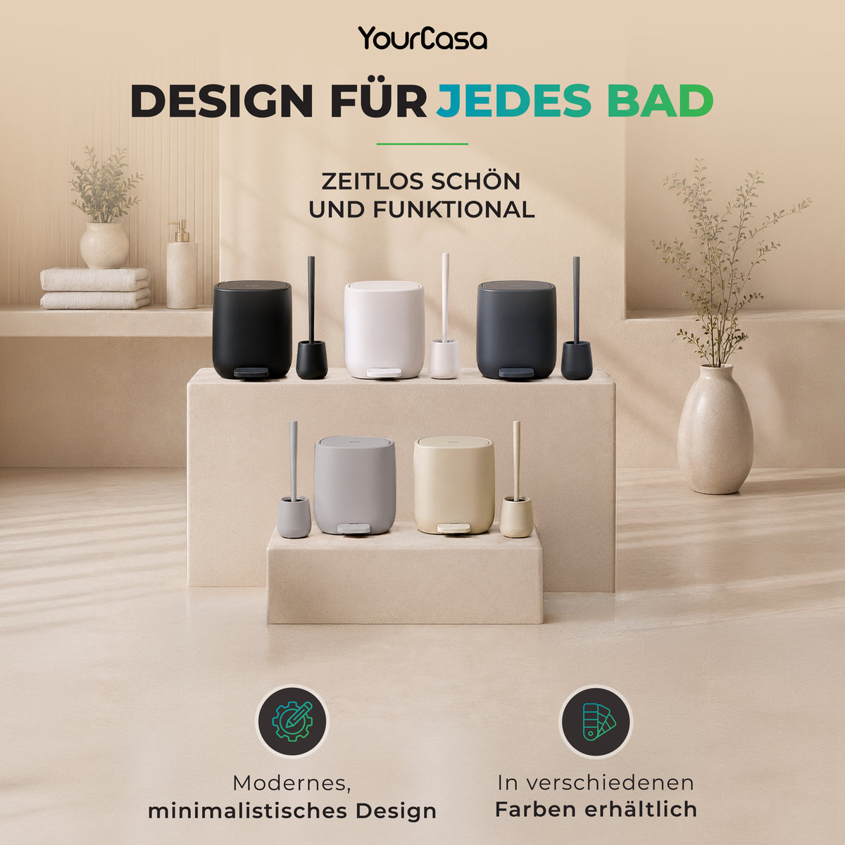 YourCasa Bad-Set in verschiedenen Farben schwarz weiß grau beige