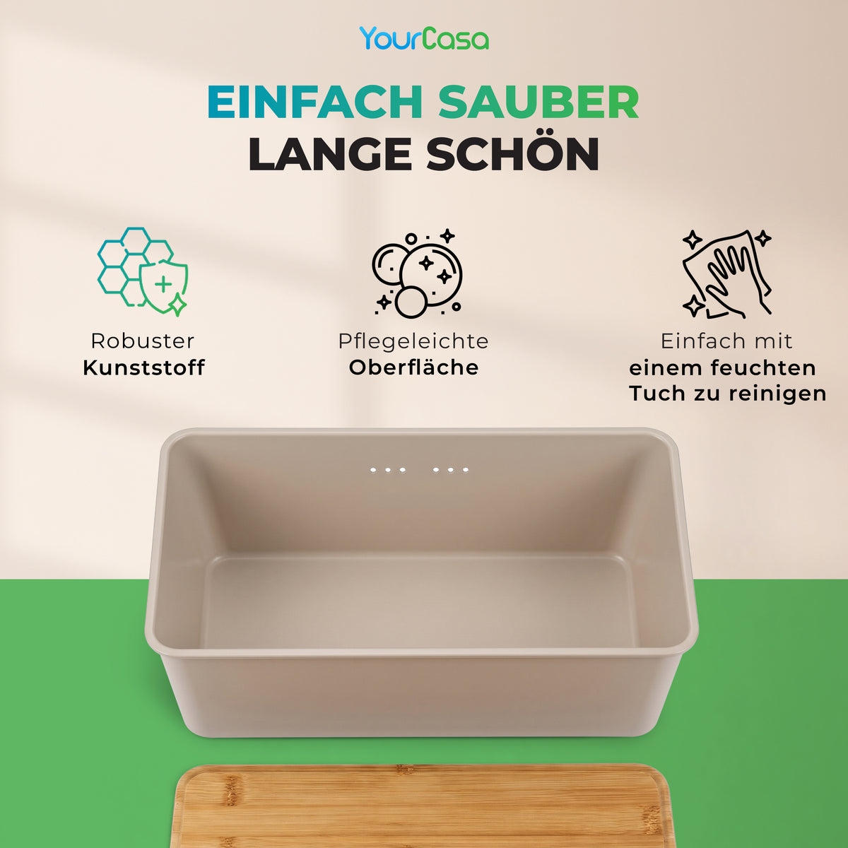 Offene Brotaufbewahrungsbox in Beige mit glatter, pflegeleichter Innenfläche