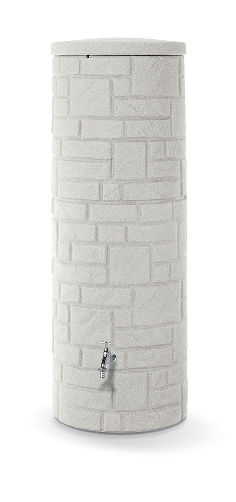 Zylindrischer Stein-Wasserspender mit Metallzapfhahn und Steinbrunnen-Optik, YourCasa Regentonne [StoneRain] - Frostsicher & UV-beständig von yourcisade.com.