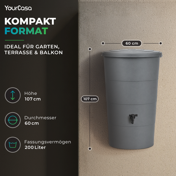 Regentonne mit Fallrohr Anschluss Set – 80, 160 oder 200 Liter Komplettlösung