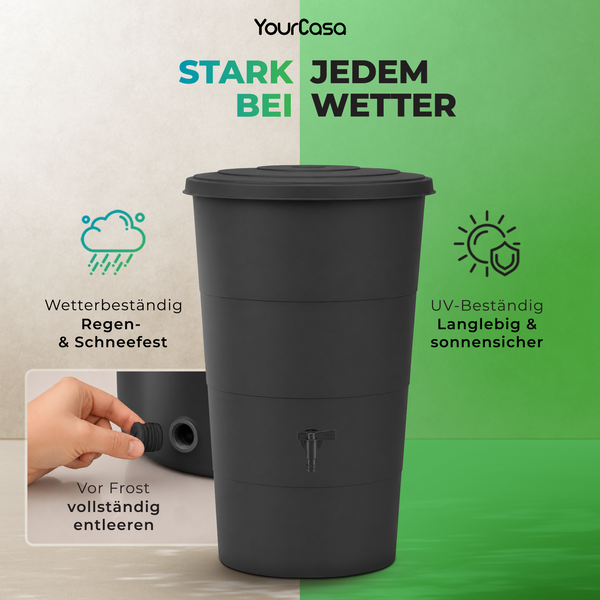 Regentonne mit Fallrohr Anschluss Set – 80, 160 oder 200 Liter Komplettlösung