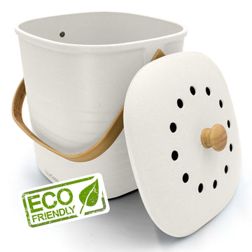 YourCasa® Komposteimer aus umweltfreundlicher Keramik mit Holzgriff und belüftetem Deckel von yourcisade.com.