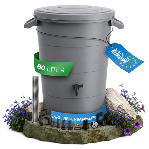 Regentonne mit Fallrohr Anschluss Set – 80, 160 oder 200 Liter Komplettlösung