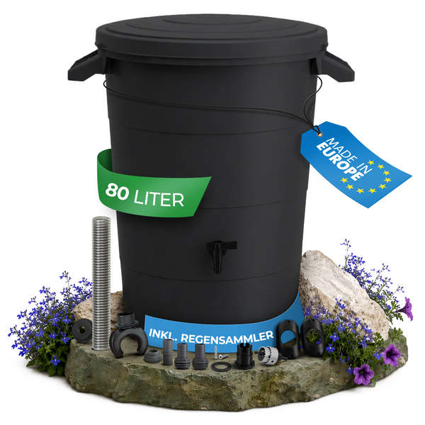 Regentonne mit Fallrohr Anschluss Set – 80, 160 oder 200 Liter Komplettlösung