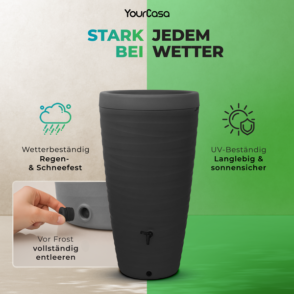 Regentonne 240 Liter – YourCasa Wave-Design mit Auslaufhahn