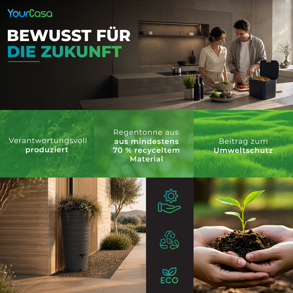 Regentonne 240 Liter – YourCasa Wave-Design mit Auslaufhahn