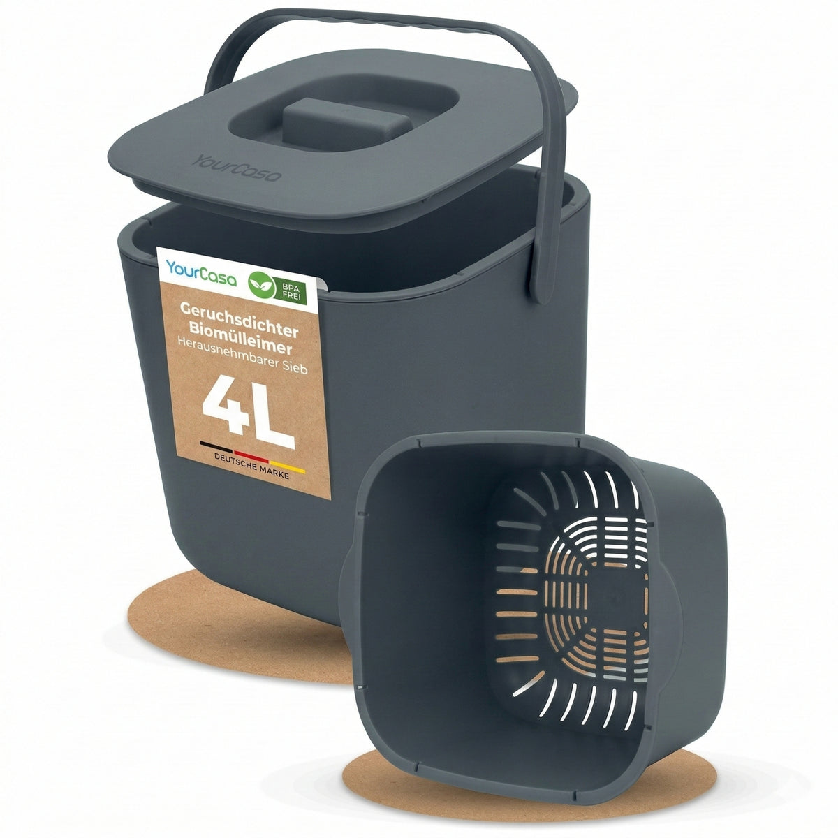 Biomülleimer Küche 4L spülmaschinenfest geruchsdicht – YourCasa