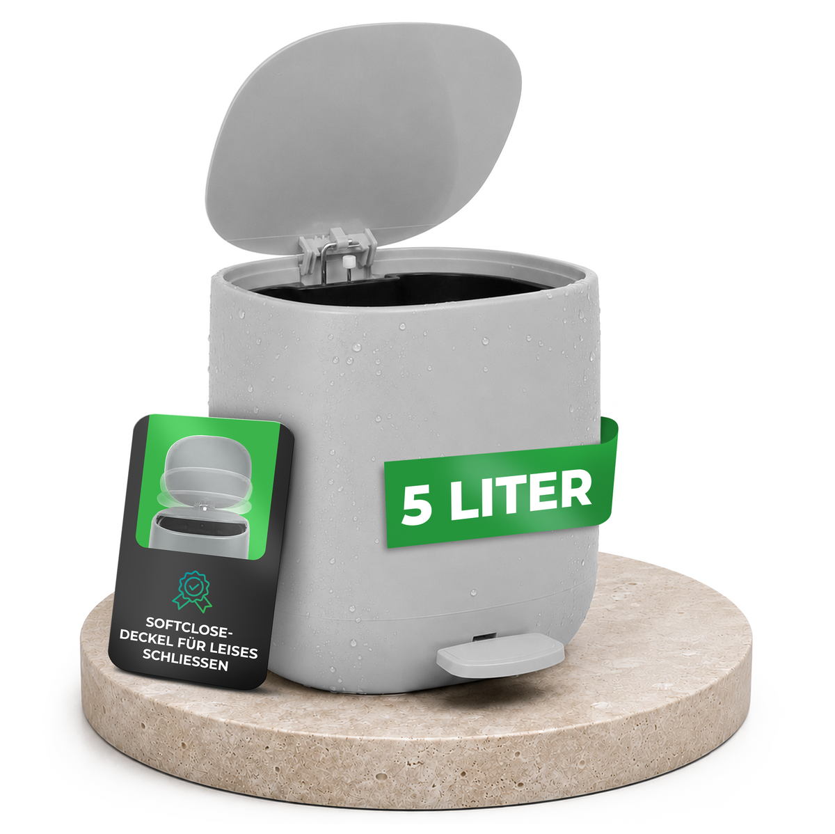 Mülleimer Bad 5L – Kosmetikeimer mit Deckel geschlossen