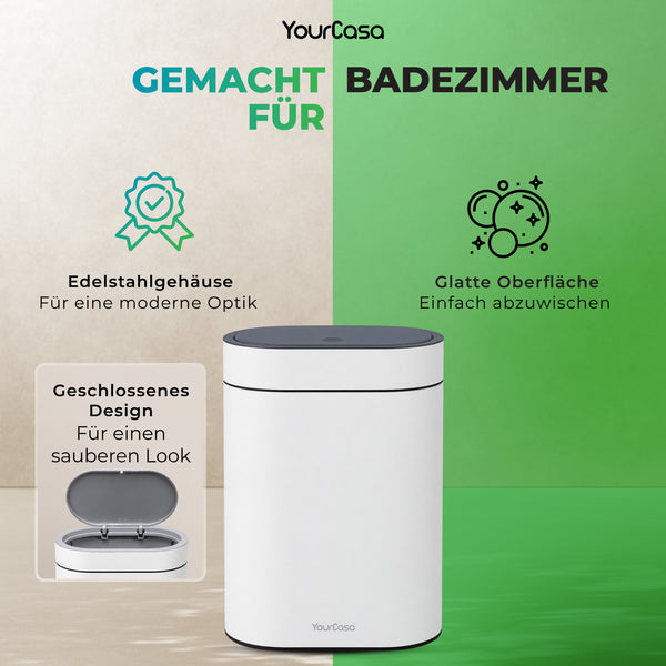 YourCasa Badeimer 4L mit Deckel – Mülleimer Bad Stahlgehäuse, Push-Deckel & herausnehmbarem Inneneimer, ideal als Kosmetikeimer fürs Badezimmer & Gäste-WC