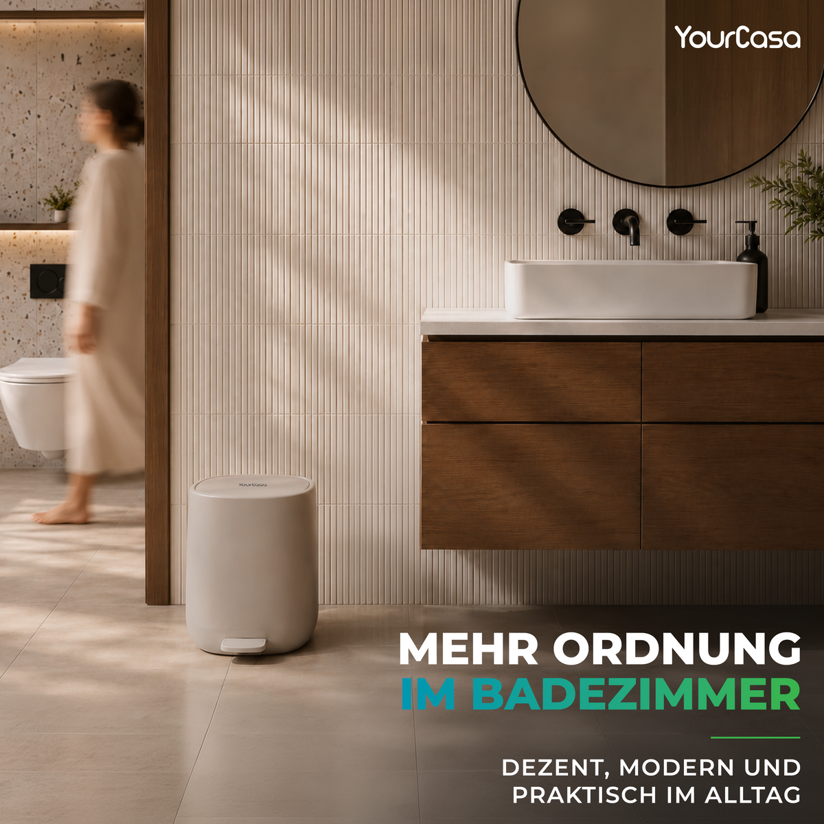 Mülleimer Bad 5L im Badezimmer neben dem Waschbecken