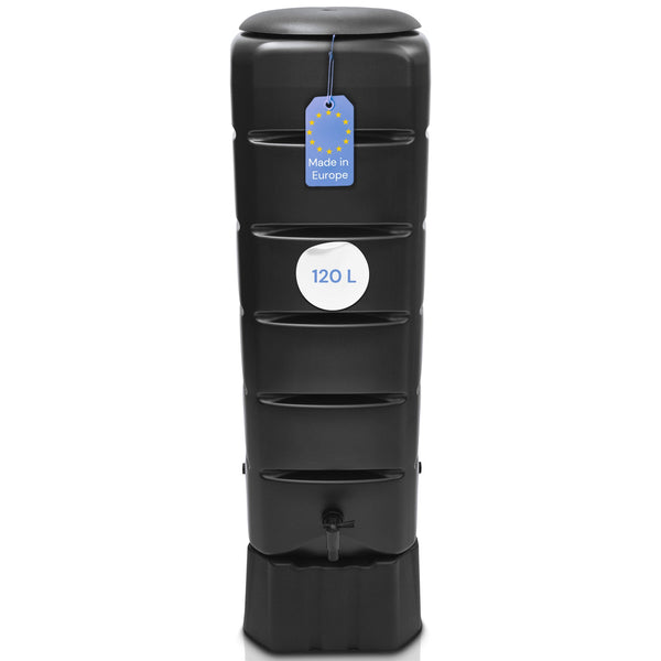 Regentonne 120 Liter Tower mit Standfuss Deckel Wasserhahn – YourCasa