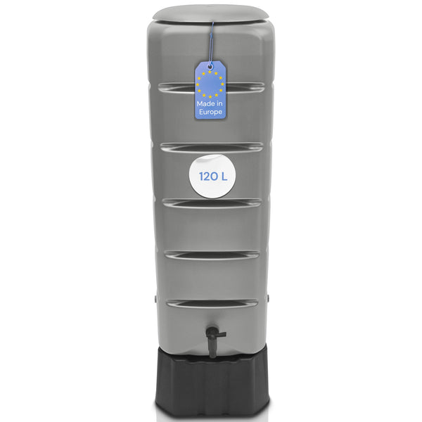 Regentonne 120 Liter – YourCasa Tower mit Standfuss, Deckel & Wasserhahn