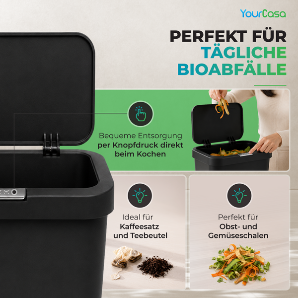 Bioabfalleimer 5 L – Küchenabfallbehälter mit Einhand-Pushdeckel, geruchsdicht & rutschfest